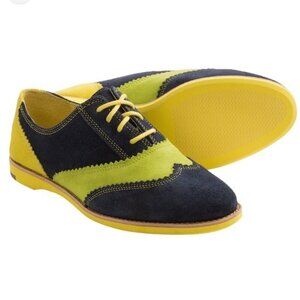 Johnston & Murphy Ladies Derby Oxford Shoes Blue Yellow Lime Green Suede Size 7